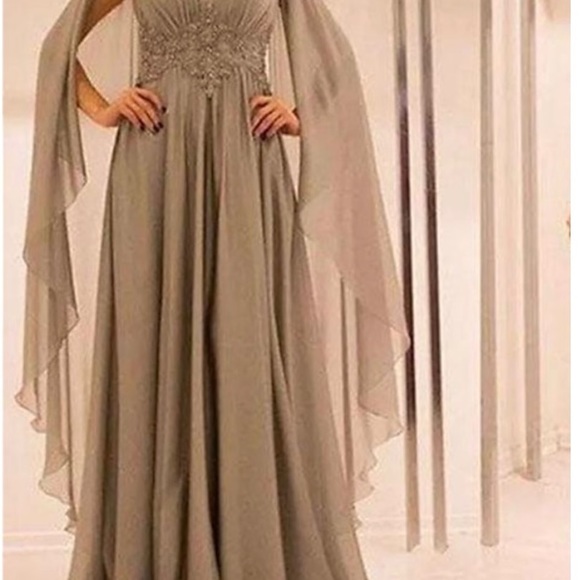 Long Cape Sleeve Formal Dress Plus size 18 Mother of the Bride Dresses Lace Back - Picture 3 of 6